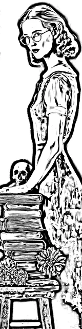 Free colorable bookmarks of a woman in dark academia style